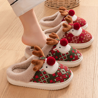 Cute Christmas Elk Plush Slippers Winter Ins Fashion Non-slip Floor Bedroom Home Slippers For Women Fuzzy House Shoes Buy Center