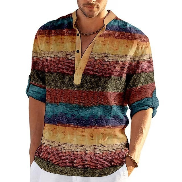 Buy Center Handpicked- Simple Printed Stand Collar Men's Casual Shirt