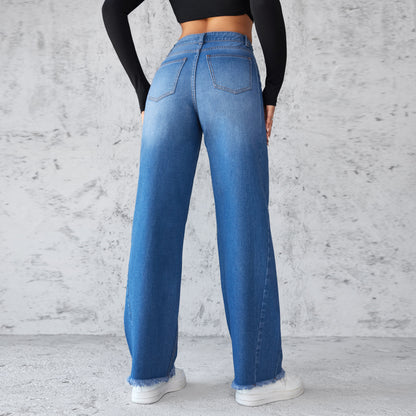 Just Arrived at Buy Center: Fashion Straight Wide Leg Jeans Casual High Waist Non Elastic Women's