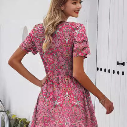 Trending Now at Buy Center: Digital Printed Waist-controlled V-neck Dress