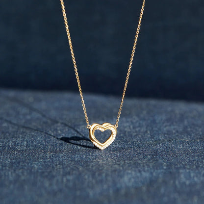 Collar de corazón hueco doble superpuesto de plata esterlina S925 para mujer