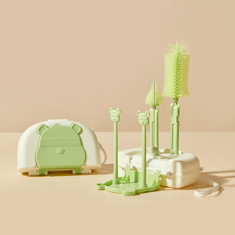 Fresh on the Scene at Buy Center: Silicone Baby Bottle Brush Special Drying Rack Nipple Cleaning Suit With Base Green Baby Bottle Brush