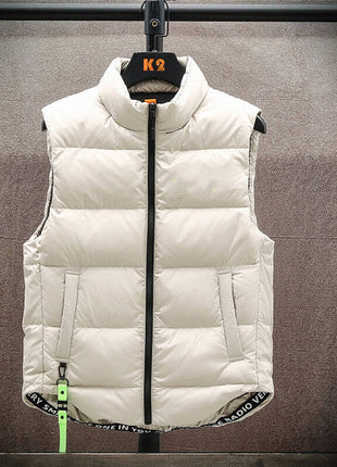 Men's Winter Down Vest Fashion All-match Stand-collar Sleeveless Jacket Solid Thickened Tank Outerwear Clothing