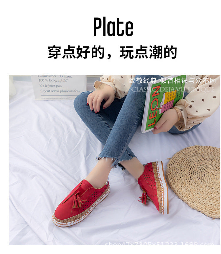 Buy Center Premium Choice-Color Matching Tassel Plus Size Round Head Flat Casual Shoes Female