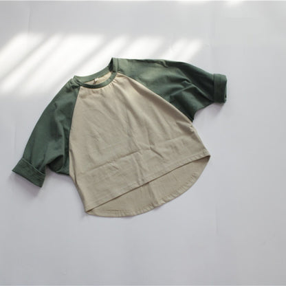 Fresh Arrivals at Buy Center: Autumn Cropped Sleeve Loose Color Matching Top Beige Army Green