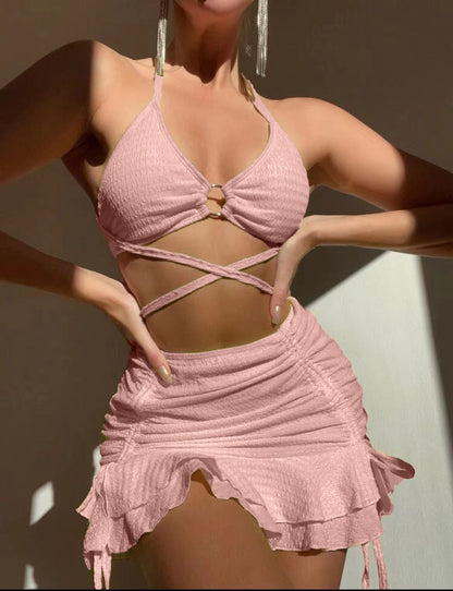 Fresh Arrivals at Buy Center: Fashion Swimsuit New Ladies Three-piece Set Pink