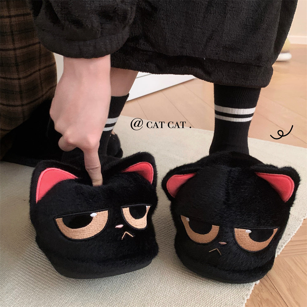 Angry Little Black Cat Cute Anti Slip Warm Furry Home Shoes Buy Center