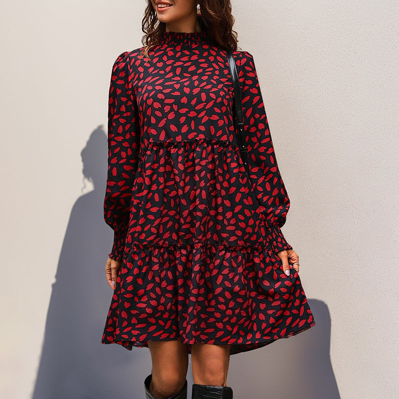 Just Arrived at Buy Center: Leopard Print Long Sleeve Dress Red And Black