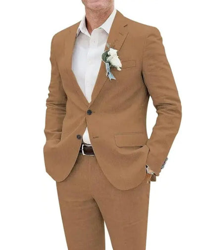 Now Available at Buy Center: Fashion Casual Men's Suit Linen Slim Fit Picture Color Brown