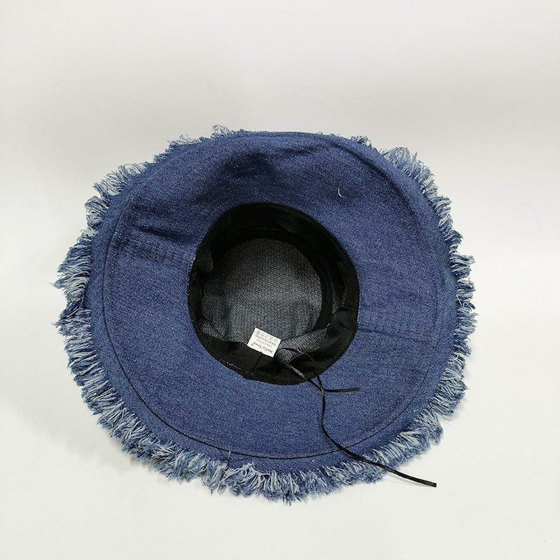 Women's Spring And Summer Retro Big Brim Solid Color Denim Hat Buy Center