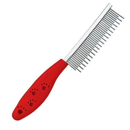 New Dog Or Cat Comb Grooming With Short And Long Teeth Dematting Knots Tangles Remover Combs Detangler Tool Suitable For Dogs Cats Poodle HorseStainless Steel Pin Red