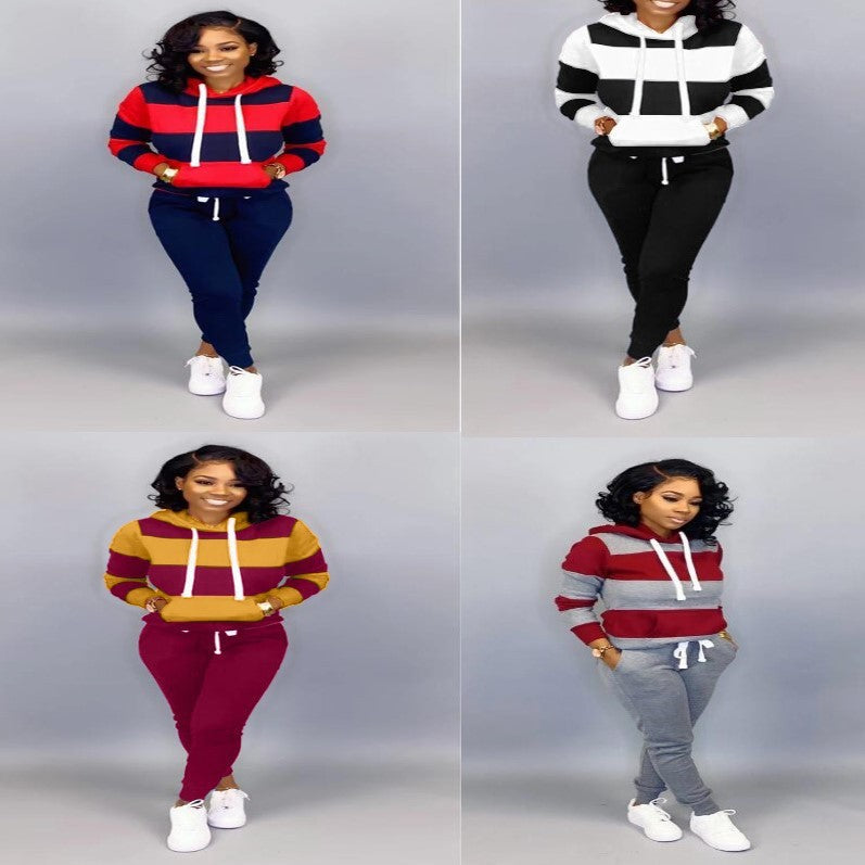 Women's Clothing Sweater Stitching Hooded Casual Sports Suit Buy Center