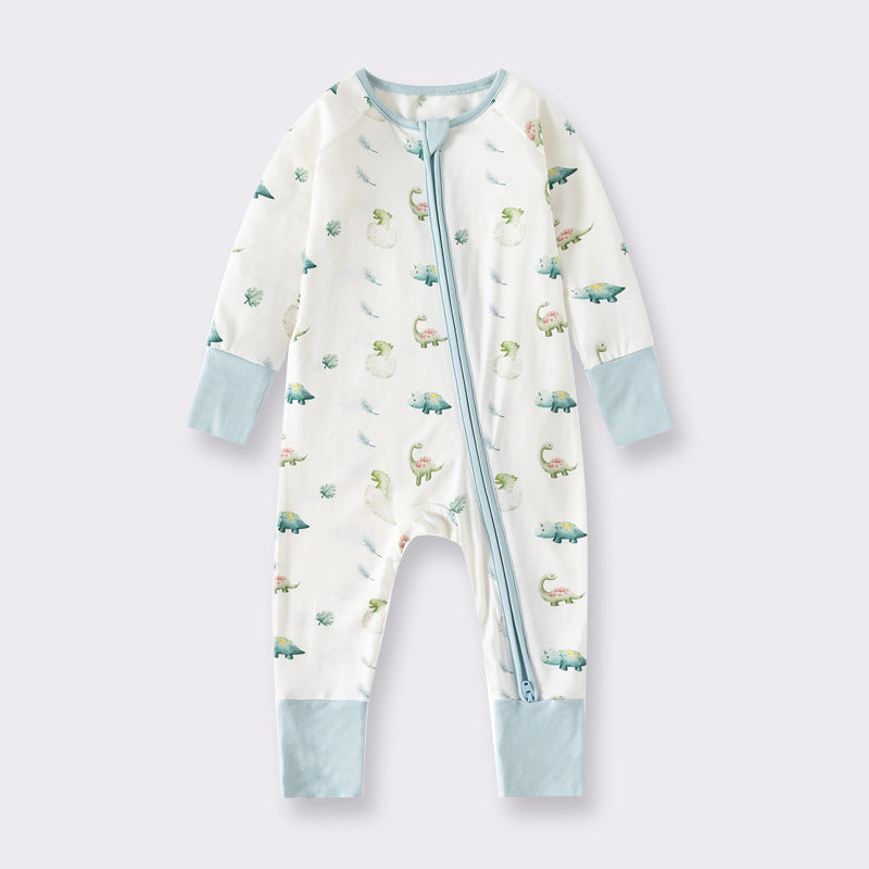 Hot New Items at Buy Center: Bamboo Fiber Clothes For Babies Long Sleeve Zipper Baby Jumpsuits Dinosaur Print