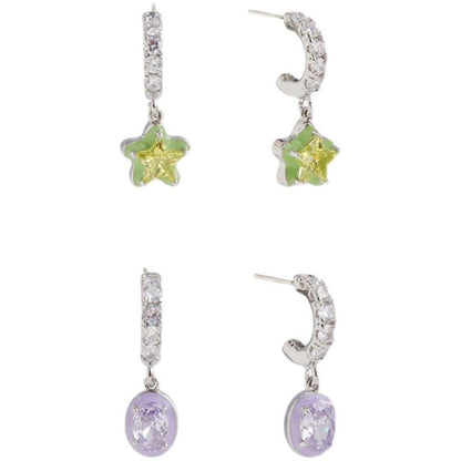 Buy Center Top Rated-Asymmetric Green Star Ear Studs Women's Diamond