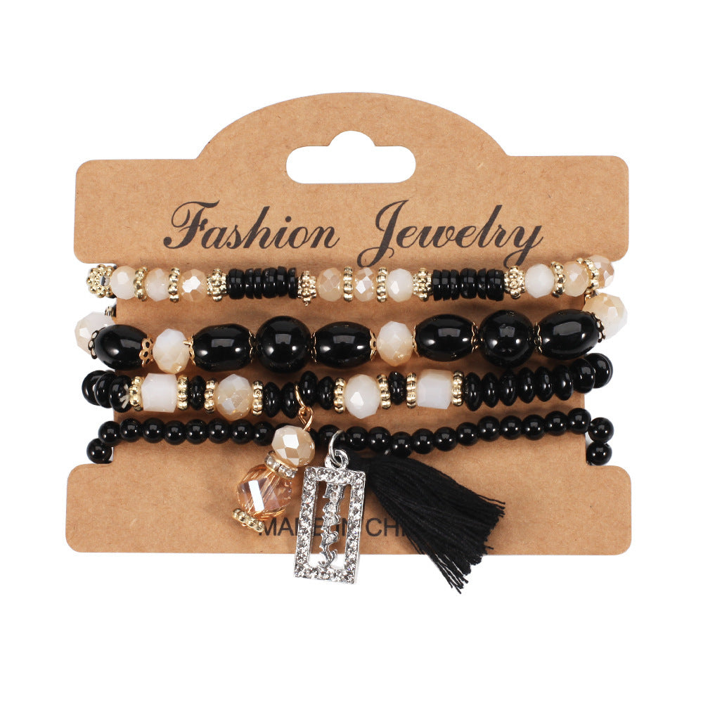 Buy Center Exclusive Offer-Bohemian Tassel Crystal Pendant Multi-layer Vintage Bead Bracelet Black