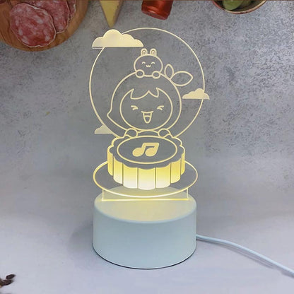 New Mid-Autumn Small Night Lamp Bedside Table Decoration 3D Acrylic Table Lamp Girl Moon Cake