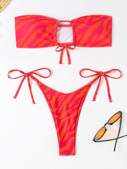 New Women's Fashion Bikini Striped Printed Swimsuit Red Stripes