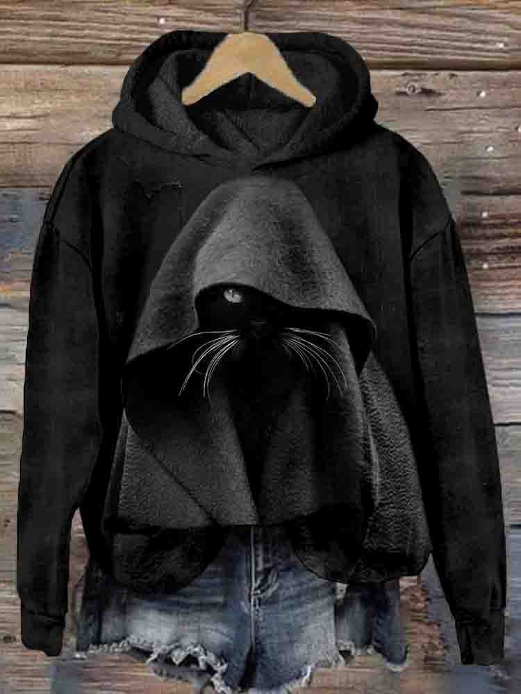 Hot New Items at Buy Center: Mysterious Cat Art Print Stitching Hoodie Sweater LIANMAO26