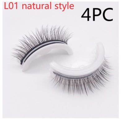 Buy Center Premium-Reusable 3D Mink Lashes Natural False Eyelashes Self Adhesive Fake Glue Free Makeup Eyelash Extension Silk L01 natural style PVC round box 4PCS