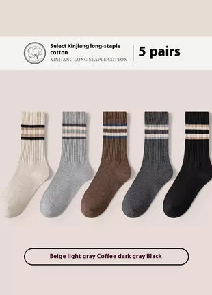 Chaussettes mi-mollet en coton pour hommes, désossées, en pur coton, respirantes, de sport, grande taille