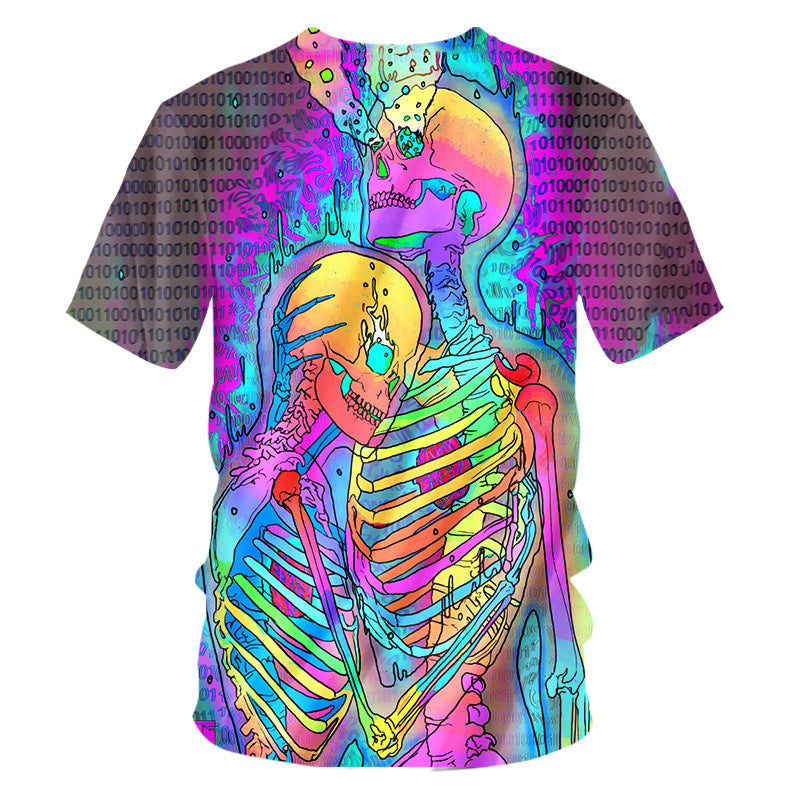 Camiseta informal de manga corta transpirable con estampado digital psicodélico colorido en 3D y flores que absorbe el sudor