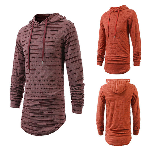 Versatile Mid-length Hooded Sports Long-sleeved T-shirt