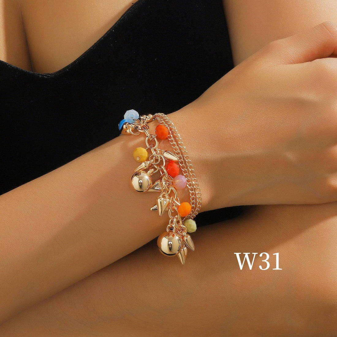 Buy Center Excellence-Bohemian Glass Crystal Mixed Color Multi-layer Bead Bracelet WM31