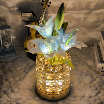 New Luminous Lily Crystal Flowerpot Small Night Lamp Simple And Light Luxury Advanced Sense Rechargeable Blue