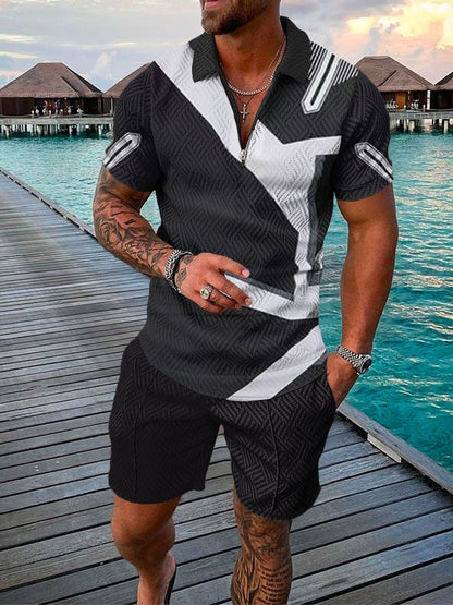 Polo Shirt Suit Men's Casual 3D Printed Polo Shirt Shorts