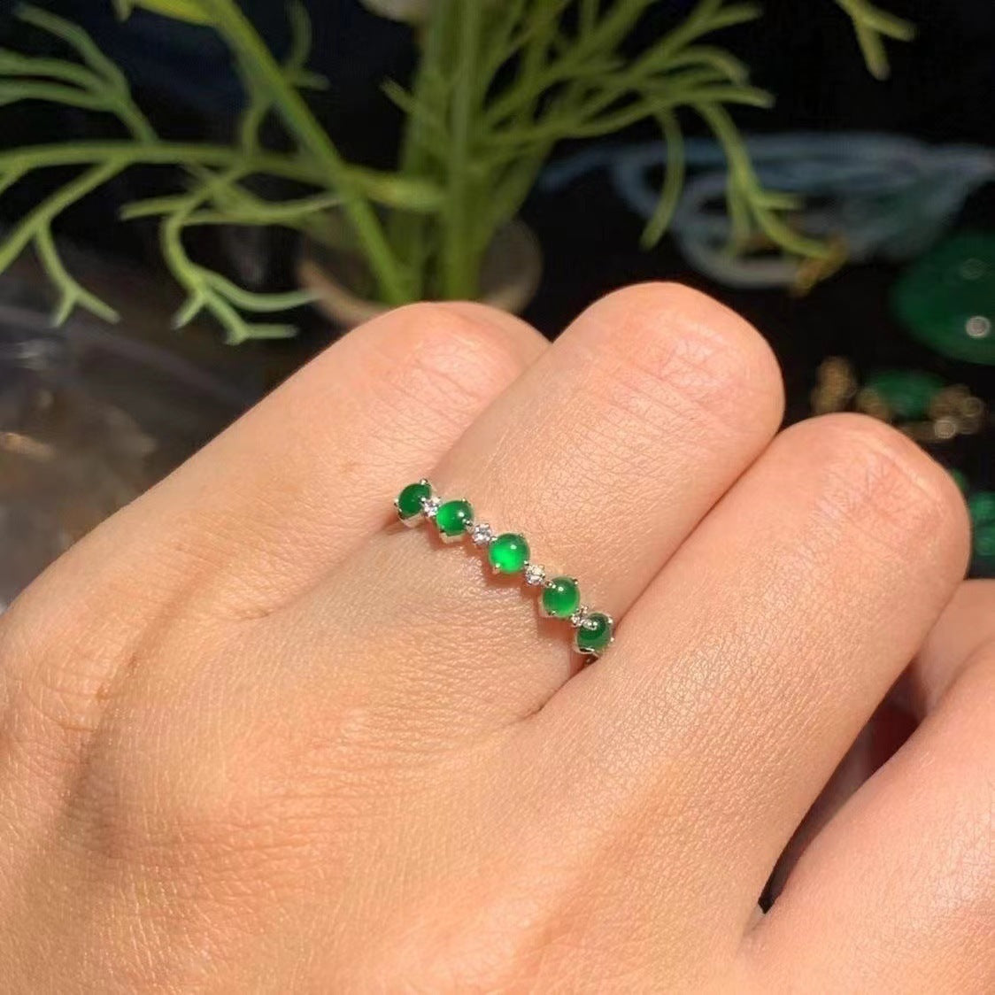 Ice-like Sun Green Chalcedony Egg Noodles Stackable Ring Ladies Buy Center