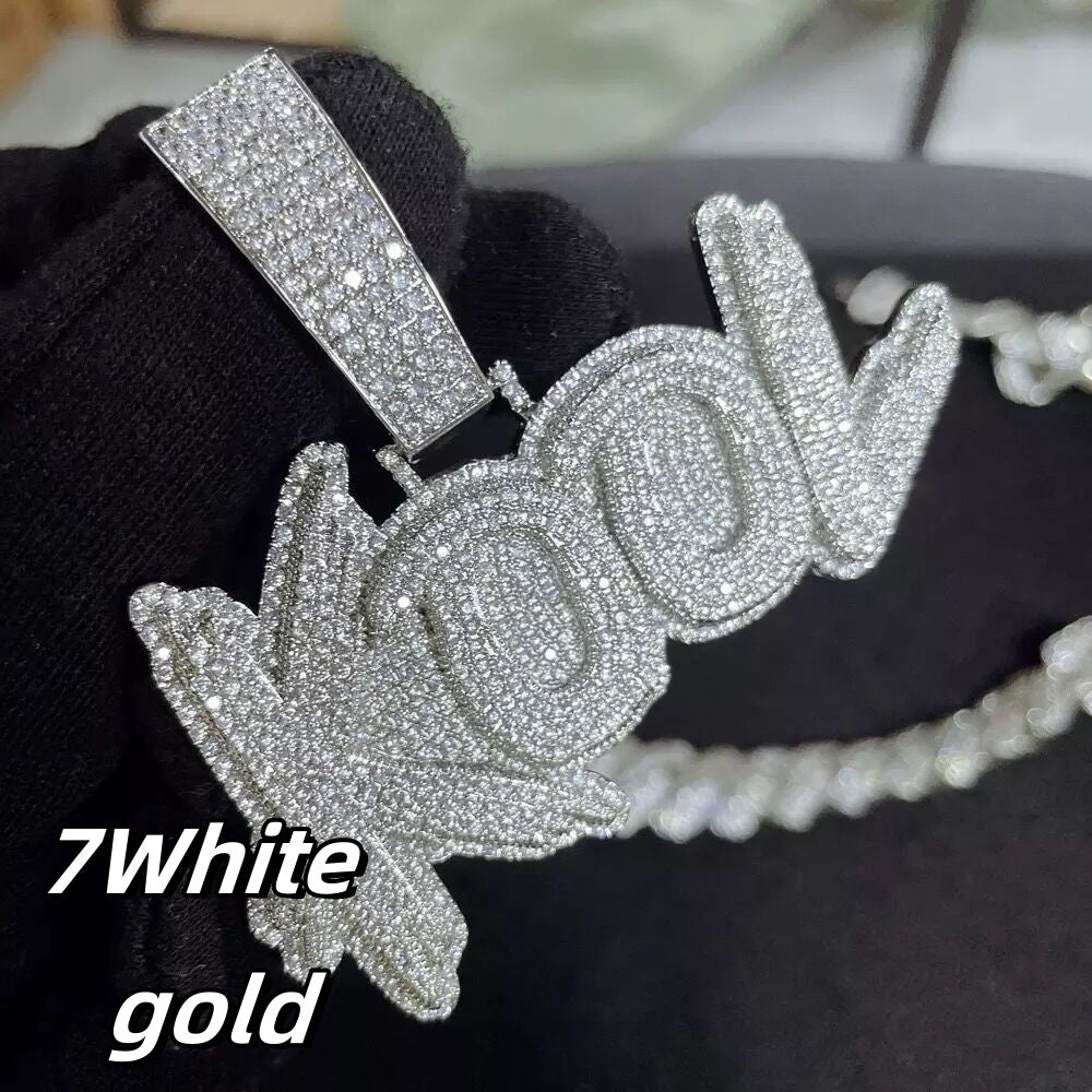 Newly Released at Buy Center: Amazon Letters Custom Full Of Diamond Micro-inlaid Pendant White gold Twist chain 24inch Seven letters