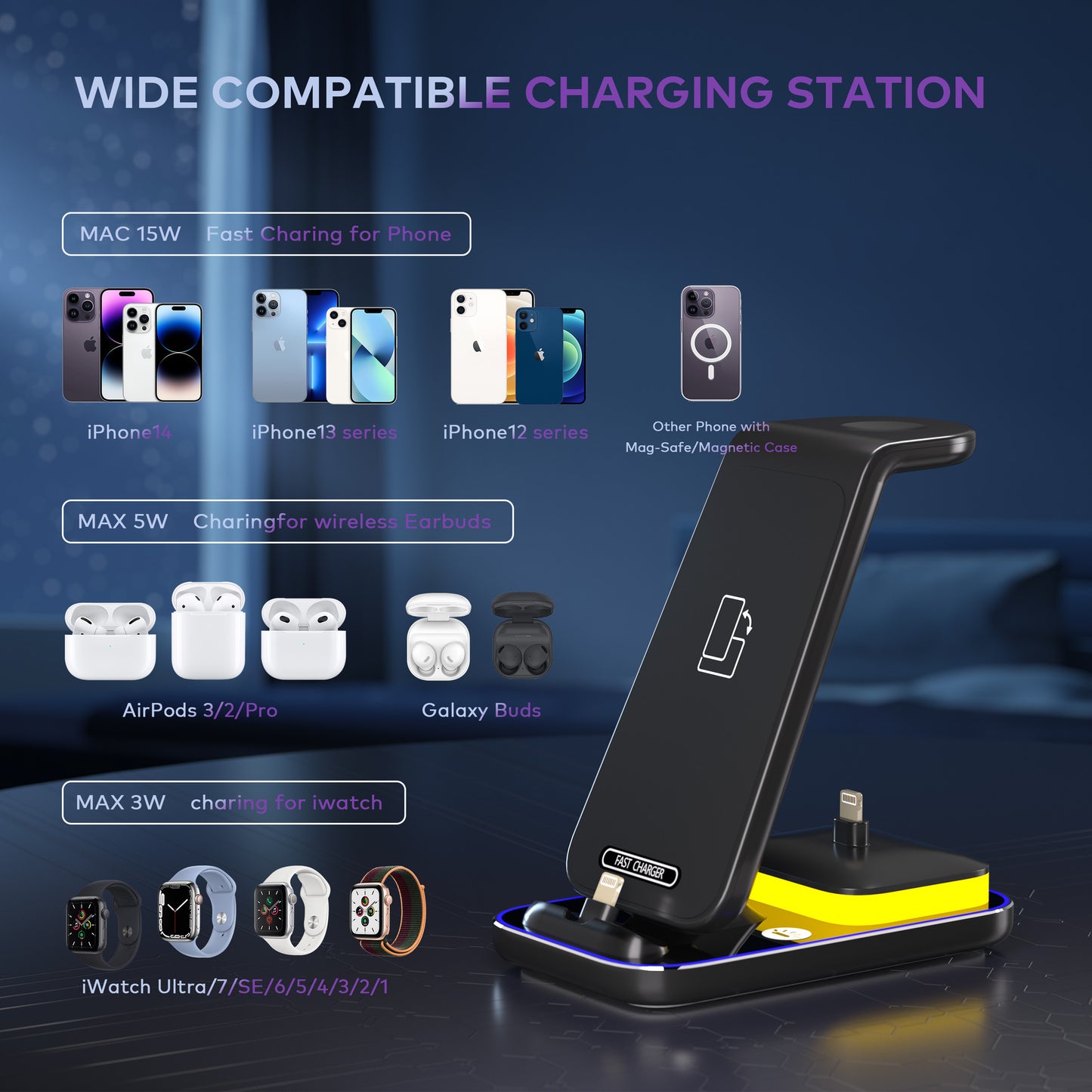 Hot New Items at Buy Center: 15W Fast Charge Vertical Wireless Charger Mobile Phone Watch Headset