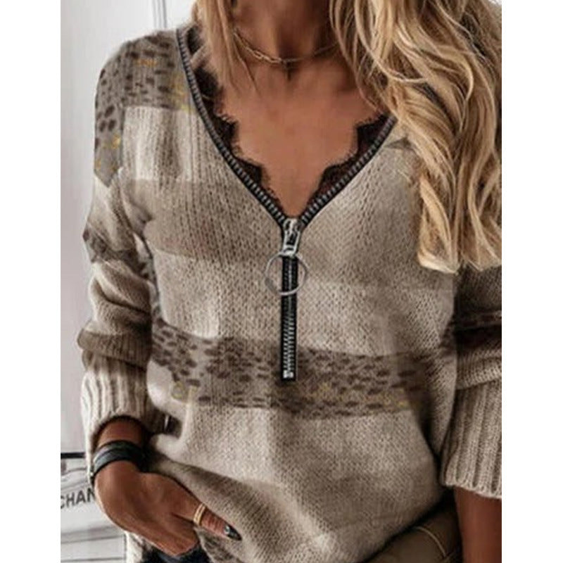 Autumn And Winter Stitching Striped Sweater Top Buy Center