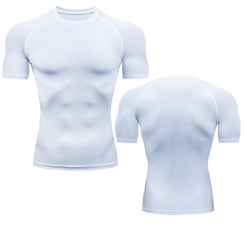 New at Buy Center: Men's Fitness Short Sleeve Sports Running Tight Round Neck T-shirt White Short Sleeve