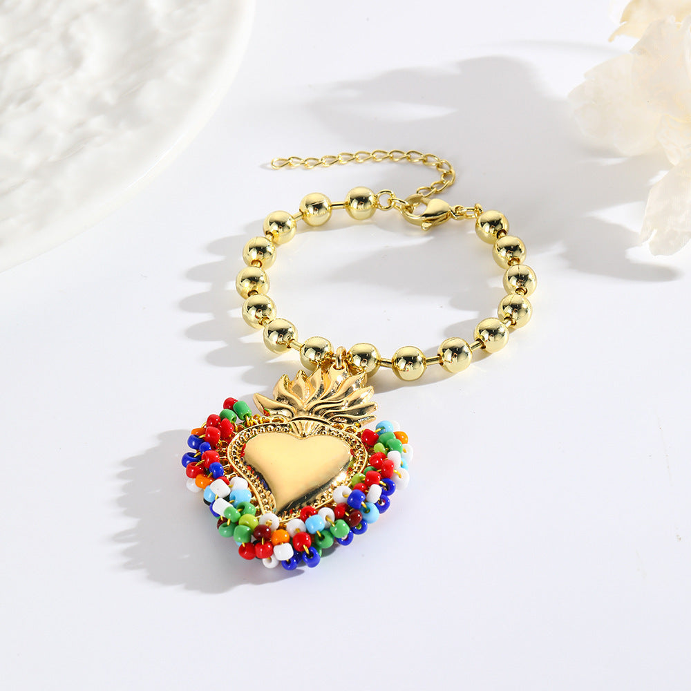 Retro Small Rice-shaped Beads Hand-woven Heart Bracelet Buy Center