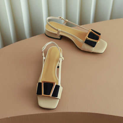 Buy Center Deal-Color Matching Square Toe Elegant Classic Style Low-cut Chunky Heel Sandals