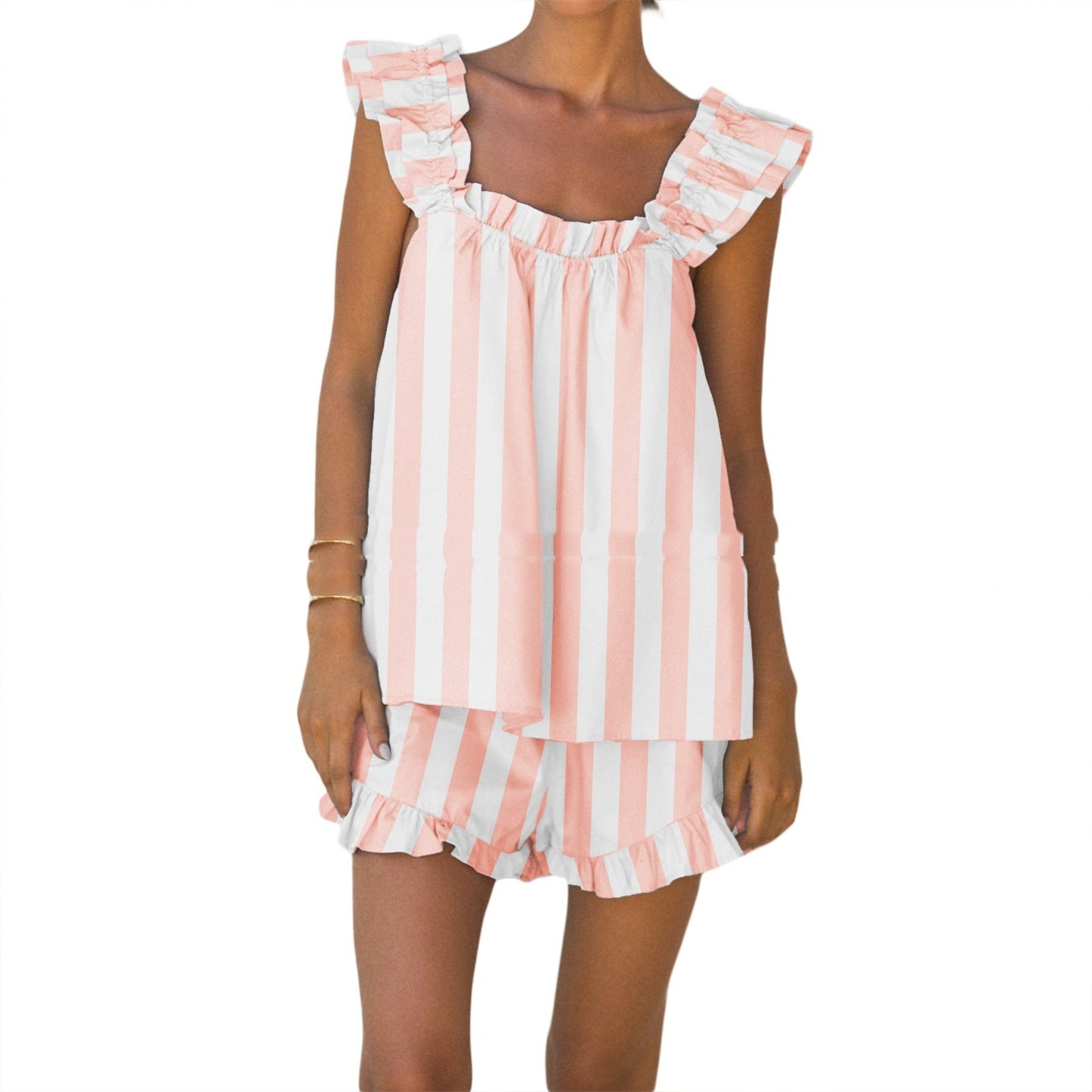 Fresh on the Scene at Buy Center: Loose Ruffled Sleeveless Women's Suit Pink Stripes