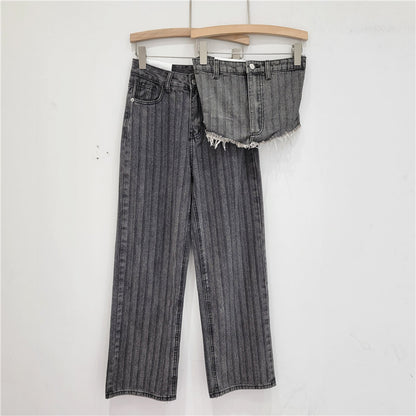 Buy Center Prestige-Wash Light Blue Denim Tube Top Trousers Suit Gray Suit