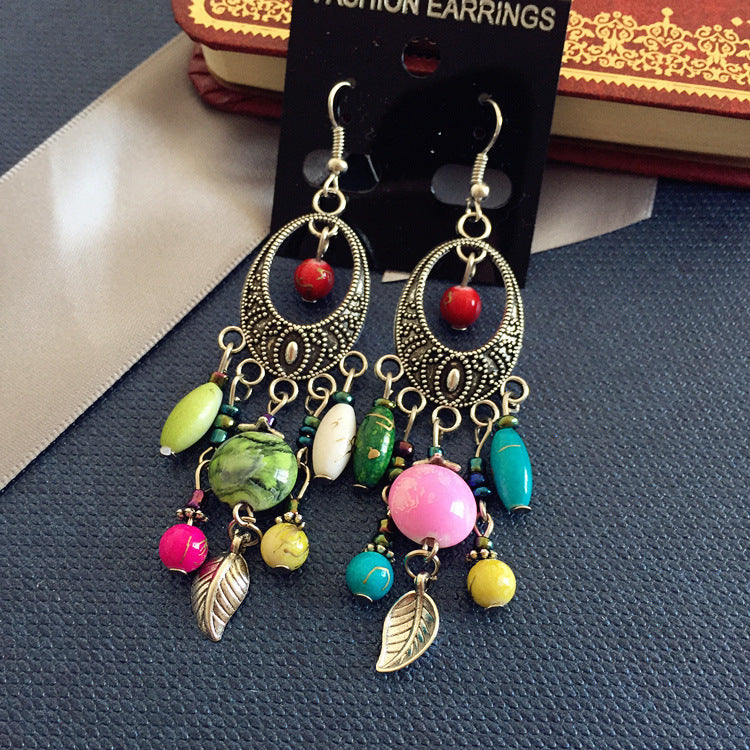 Buy Center Handpicked- Bohemian Retro Ethnic Style European And American Antique Silver Earrings Random Color Mixing