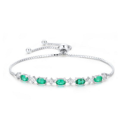 Elegant Egg-shaped S925 Silver Cultivation Emerald Bracelet Buy Center