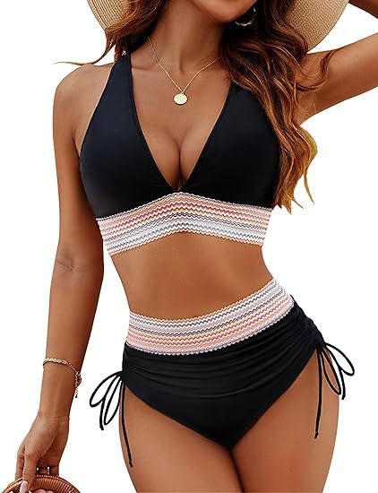 New Fashion Women's High Waist Bikini Split Suit Black