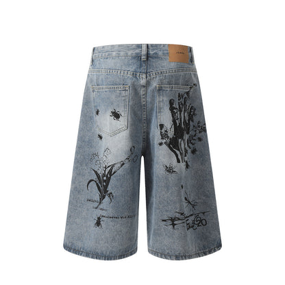 Newly Released at Buy Center: Graffiti Printing Jeans Middle Pants Men