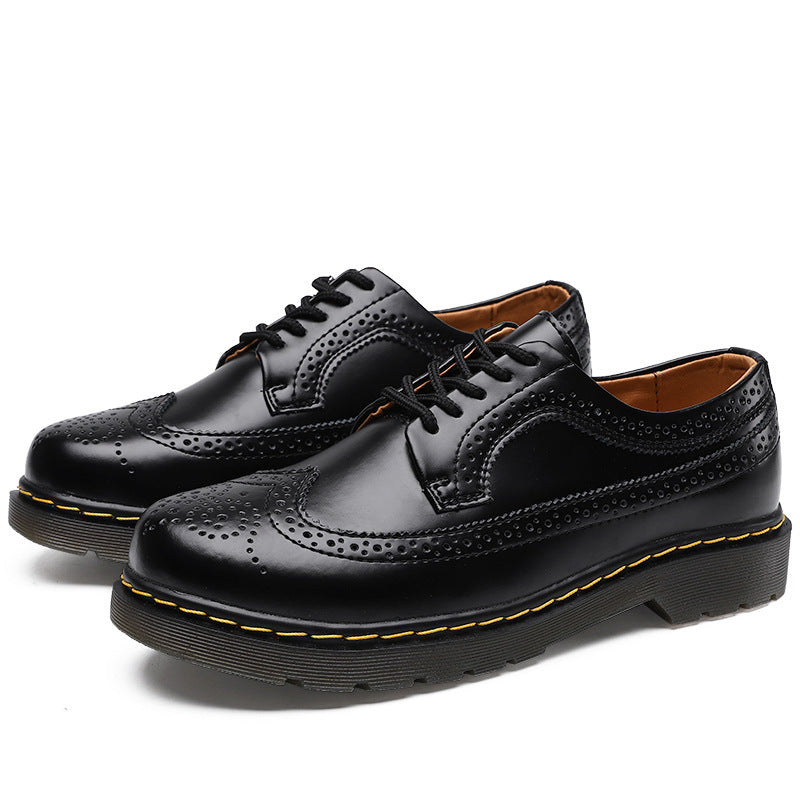 Buy Center Handpicked- Martin Shoes Women's Low-cut Genuine Leather 5-hole Brogue Men's And Women's Round Head Couple's Lace-up Shoes Black