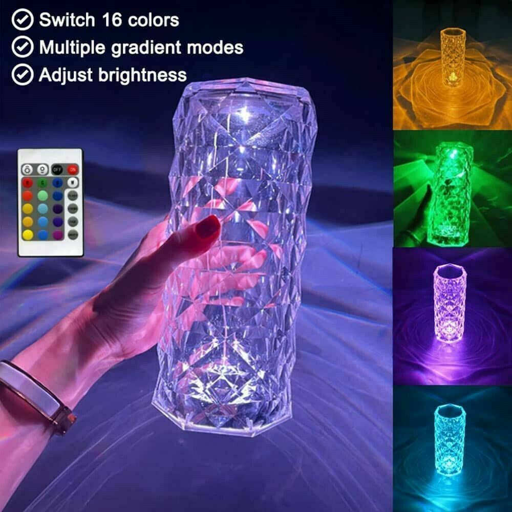 LED Crystal Table Lamp Diamond Rose Night Light Touch Atmosphere &Remote Control Buy Center