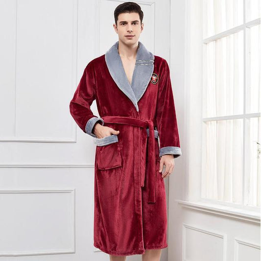 Winter Flannel Lovers Robe Gown Elegant Solid Casual Sleepwe | Men's Clothing-Underwear & Loungewear-Me | Buy Center