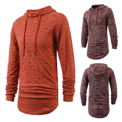 Versatile Mid-length Hooded Sports Long-sleeved T-shirt