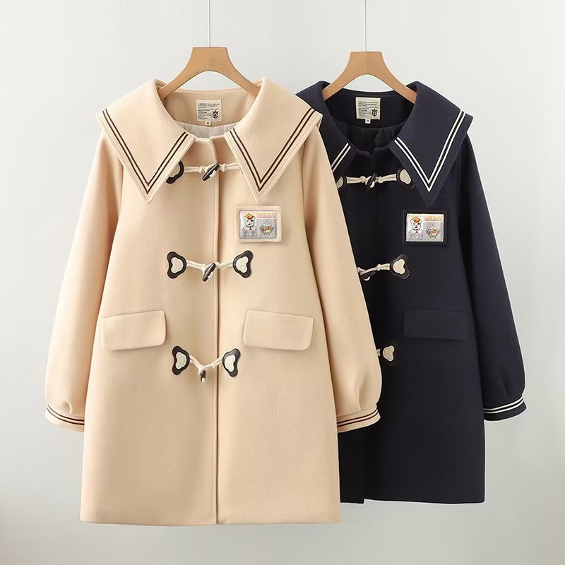 Labeling Chest Embroidered Bear Wooden Buckle Mid-length Warm Coat | Women's Clothing-Outerwear & Jackets-Wom | Buy Center