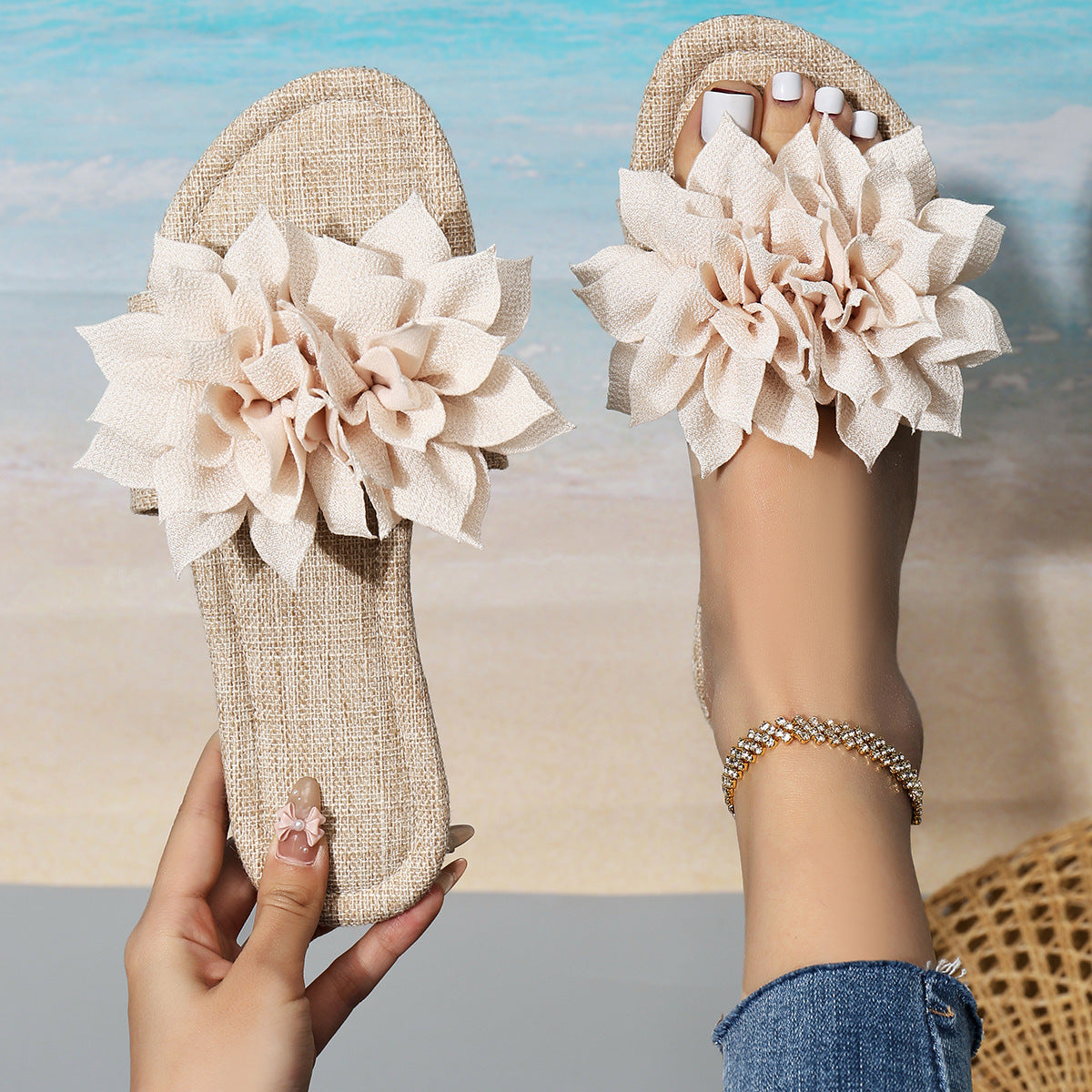 Buy Center Exclusive Offer-Flat Slippers Solid Color Flower Breathable