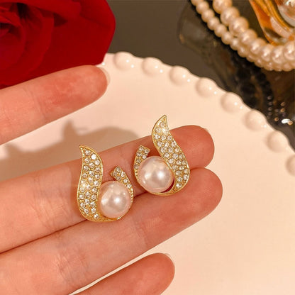 Square Pearl Metal Alloy Earrings Buy Center