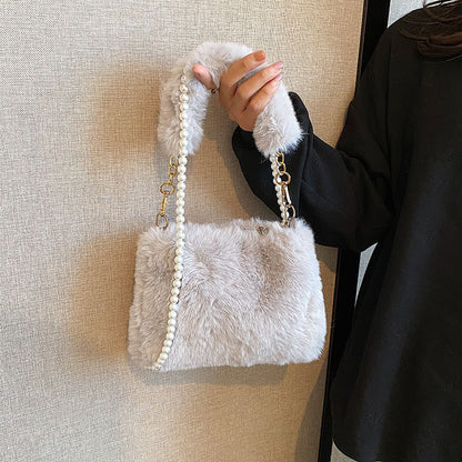 Sac en peluche avec chaîne de perles pour femme de style coréen